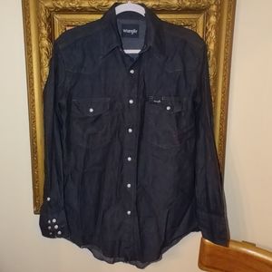 Wrangler Pearl Snap Western Style Denim Shirt Size M